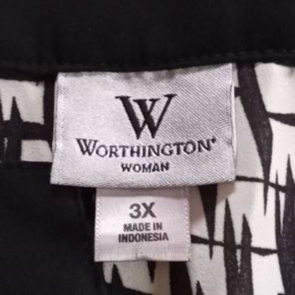 Worthington Women's Long Sleeve Printed Dress Blouse - Size (3X) - Black/White - Picture 3 of 3